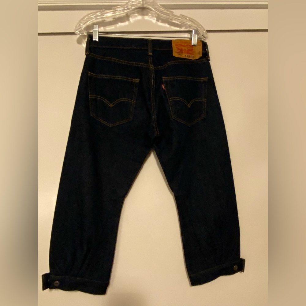 Levi’s x Karla collab jeans.  Dark wash denim.  Label a size is 28W x 32L.